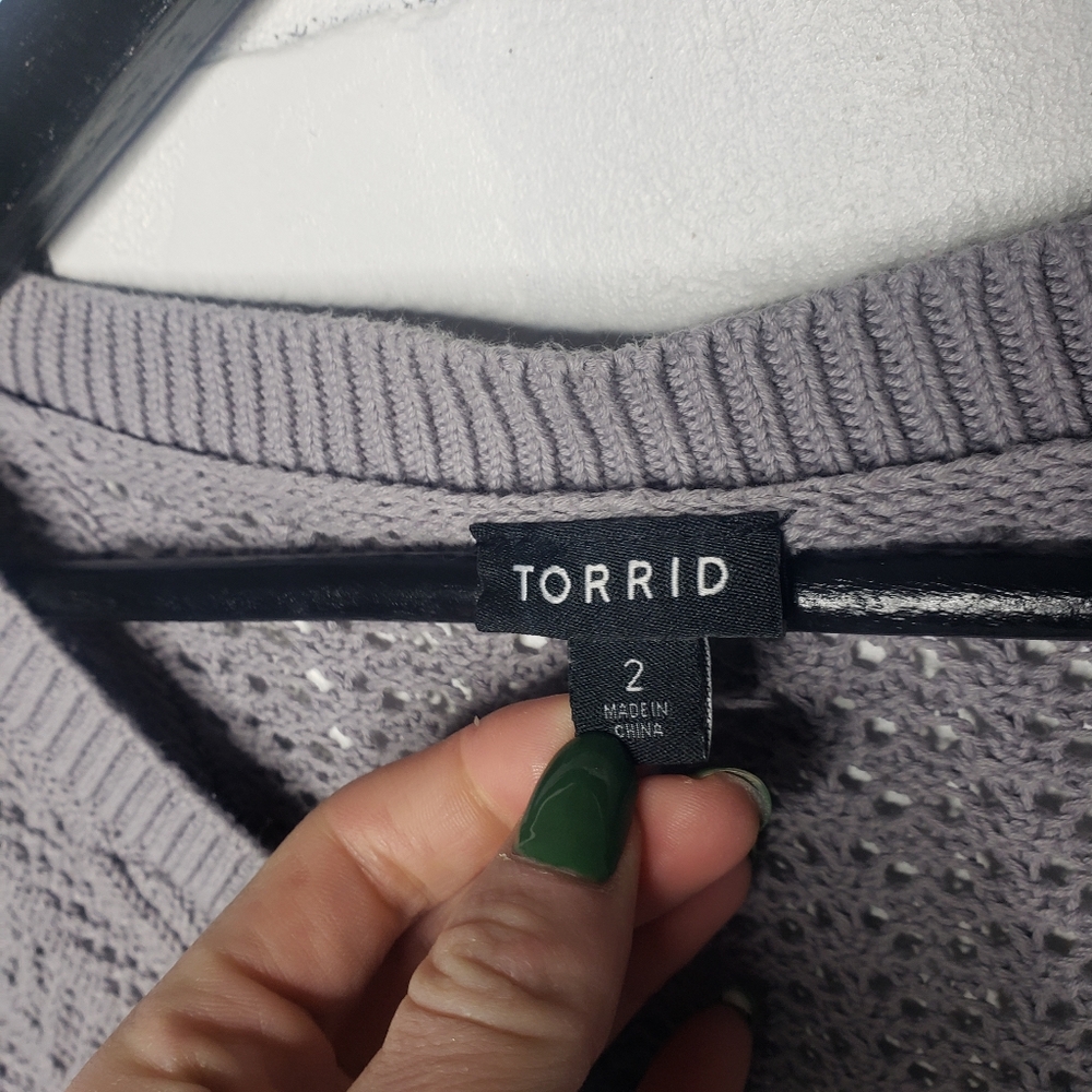 Torrid Grey Pointelle Knit Sweater - Picture 4 of 6